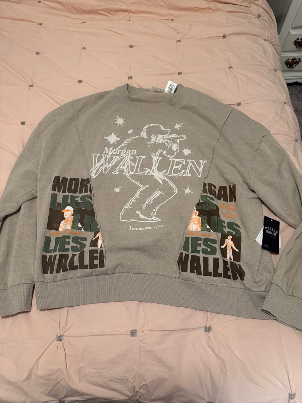 Morgan Wallen Taupe Graphic Crewneck Sweater